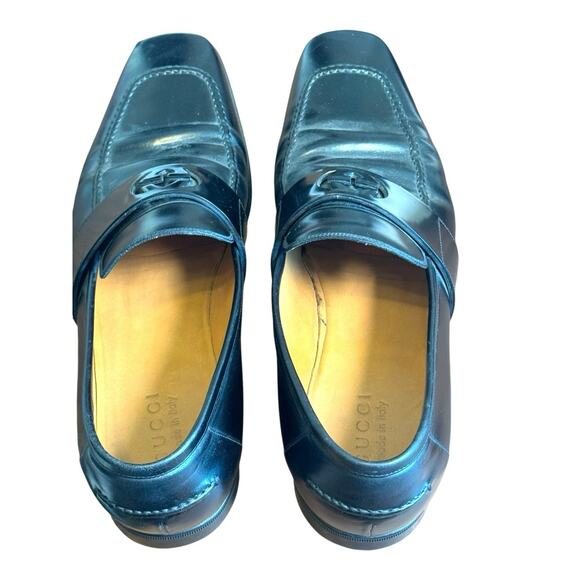 Gucci Men\'s Black Leather Mila Wimbledon Logo Loafers Size 10.5 Shoes